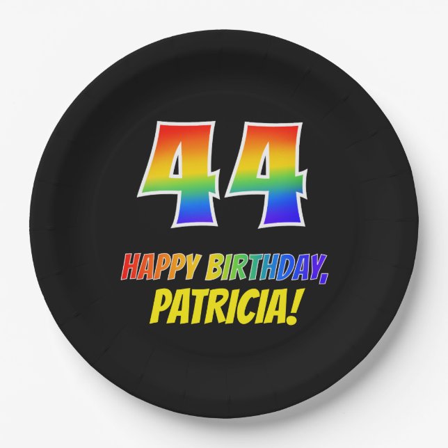 44th Birthday: Bold, Fun, Simple, Rainbow 44 Paper Plates (Front)