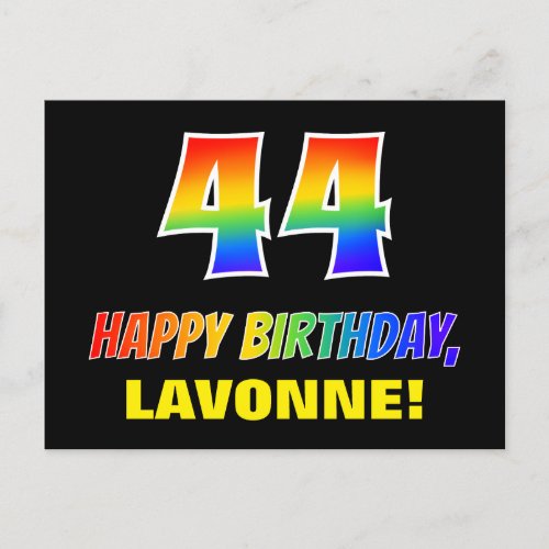 44th Birthday Bold Fun Simple Rainbow 44 Postcard
