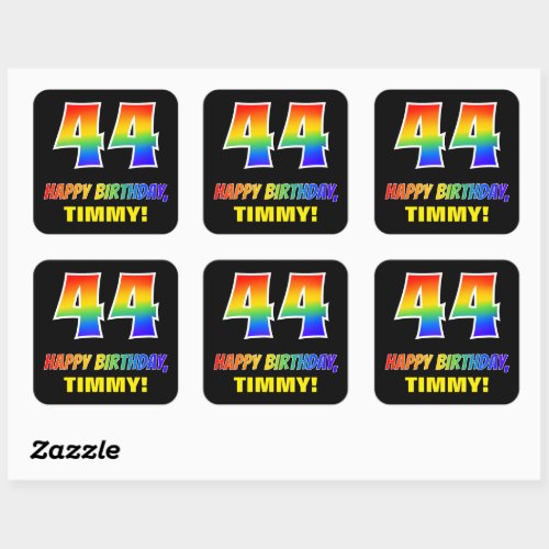 44th Birthday Bold Fun Simple Rainbow 44 Square Sticker