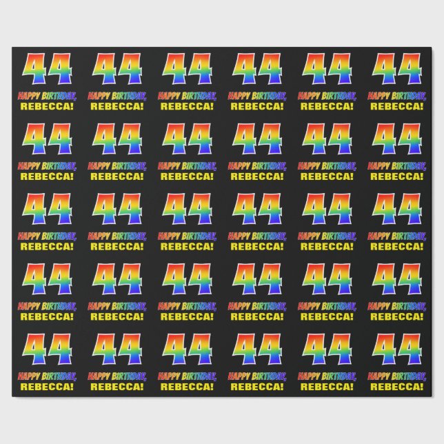 44th Birthday: Bold, Fun, Simple, Rainbow 44 Wrapping Paper (Seam)