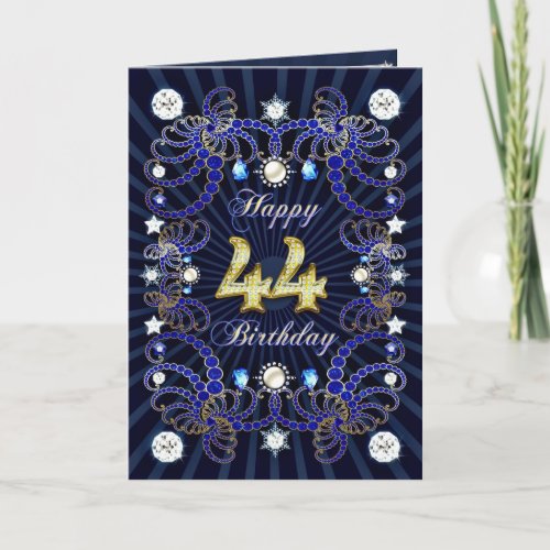 44th birthday card with masses of jewels