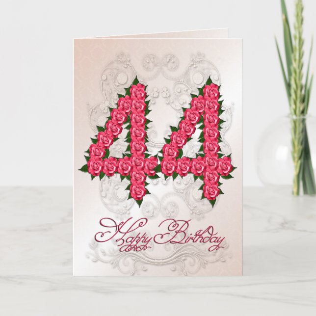 44th birthday card with roses and leaves (Front)