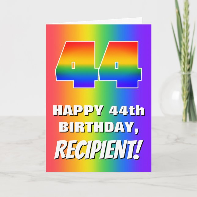44th Birthday: Colorful, Fun Rainbow Pattern # 44 Card (Front)