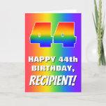 [ Thumbnail: 44th Birthday: Colorful, Fun Rainbow Pattern # 44 Card ]
