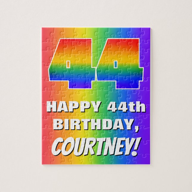 44th Birthday: Colorful, Fun Rainbow Pattern # 44 Jigsaw Puzzle (Vertical)