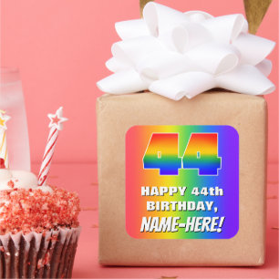 44th Birthday: Colorful, Fun Rainbow Pattern # 44 Square Sticker