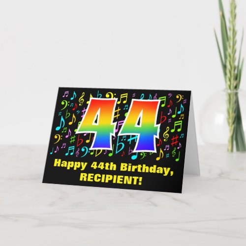 44th Birthday Colorful Music Symbols  Rainbow 44 Card