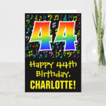 [ Thumbnail: 44th Birthday: Colorful Music Symbols + Rainbow 44 Card ]