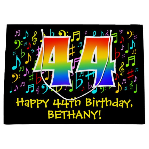 44th Birthday _ Colorful Music Symbols Rainbow 44 Large Gift Bag