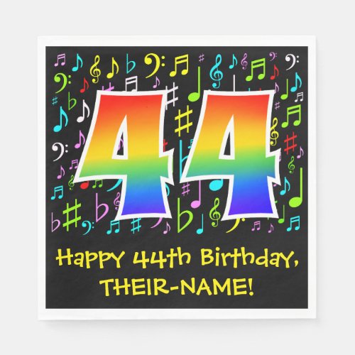 44th Birthday _ Colorful Music Symbols Rainbow 44 Napkins