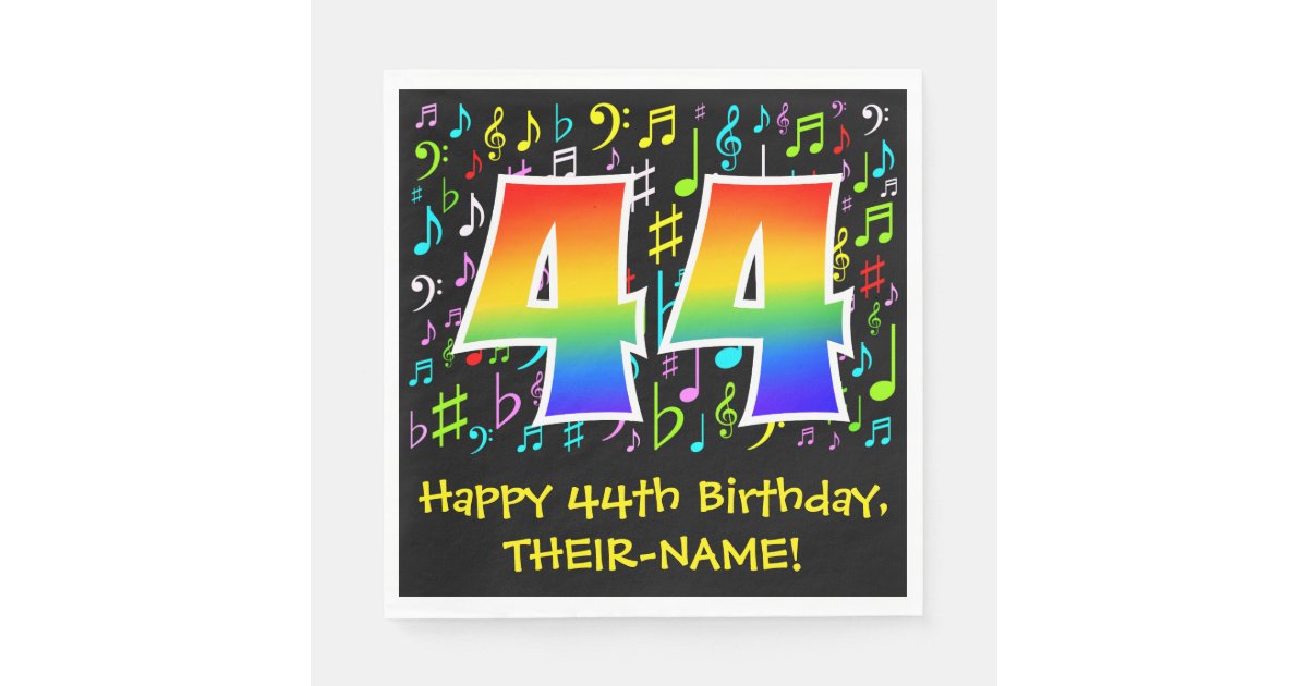 44th Birthday - Colorful Music Symbols, Rainbow 44 Napkins | Zazzle
