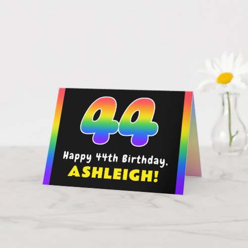 44th Birthday Colorful Rainbow  44 Custom Name Card