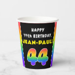 [ Thumbnail: 44th Birthday: Colorful Rainbow # 44, Custom Name Paper Cups ]