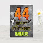 44th Birthday: Eerie Halloween Theme   Custom Name Card<br><div class="desc">The front of this scary and spooky Hallowe’en themed birthday greeting card design features a large number “44”, along with the message “HAPPY BIRTHDAY, ”, and an editable name. There are also depictions of a bat and a ghost on the front. The inside features a custom birthday greeting message, or...</div>