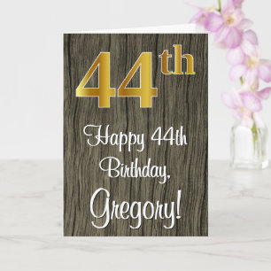 44th Birthday: Elegant Faux Gold Look #, Faux Wood Card