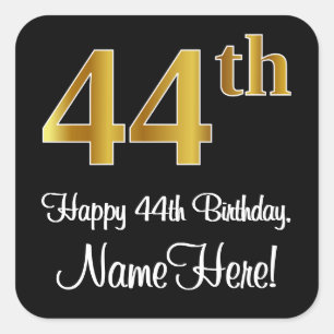 44th Birthday – Elegant Luxurious Faux Gold Look # Square Sticker