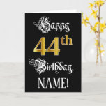 [ Thumbnail: 44th Birthday — Fancy Script; Faux Gold Look; Name Card ]
