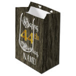 [ Thumbnail: 44th Birthday: Faux Gold Look & Faux Wood Pattern Gift Bag ]