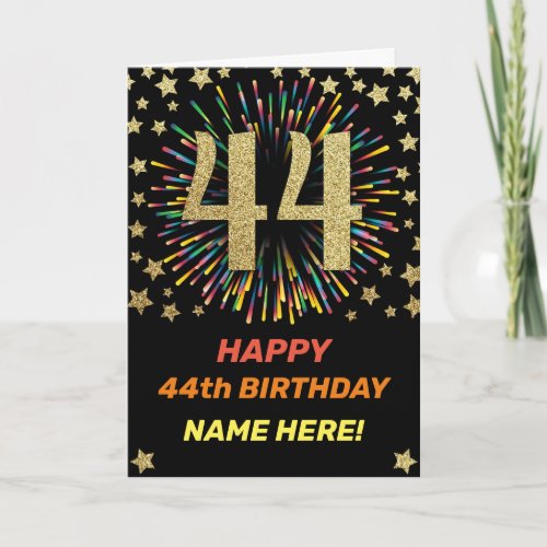 44th Birthday Fireworks Rainbow Gold Fun Card