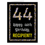 [ Thumbnail: 44th Birthday: Floral Flowers Number “44” + Name Card ]