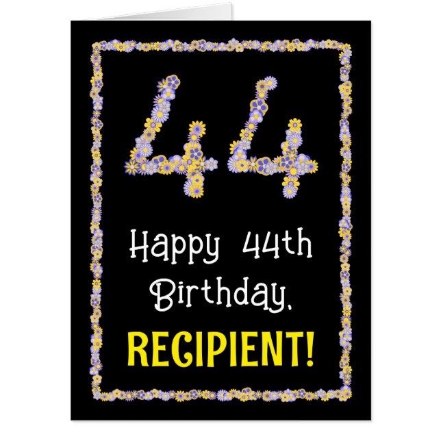 44th Birthday: Floral Flowers Number “44” + Name Card (Front)