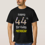 [ Thumbnail: 44th Birthday: Floral Flowers Number “44” + Name T-Shirt ]
