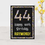 [ Thumbnail: 44th Birthday: Floral Flowers Number, Custom Name Card ]