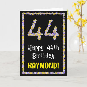 44th Birthday: Floral Flowers Number, Custom Name Card
