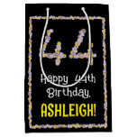 [ Thumbnail: 44th Birthday: Floral Flowers Number, Custom Name Gift Bag ]