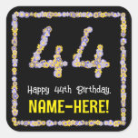 [ Thumbnail: 44th Birthday: Floral Flowers Number, Custom Name Sticker ]