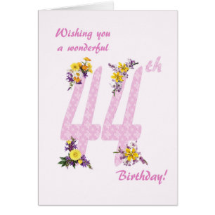 44th Birthday Flower Decorated Numbers Cards