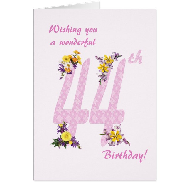 44th Birthday Flower Decorated Numbers Cards (Front)