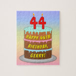 [ Thumbnail: 44th Birthday: Fun Cake and Candles + Custom Name Jigsaw Puzzle ]