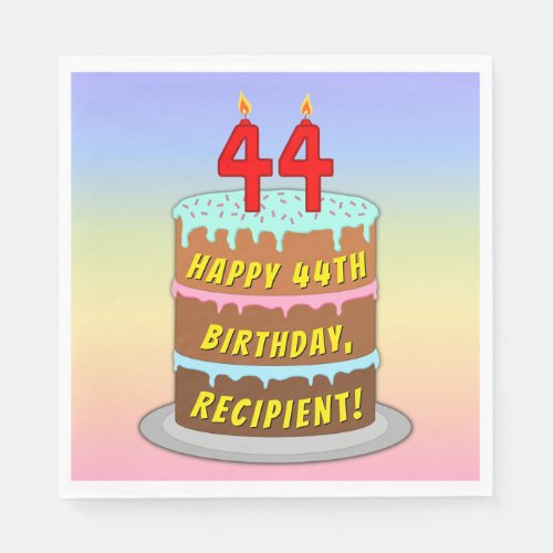 44th Birthday Fun Cake and Candles  Custom Name Napkins