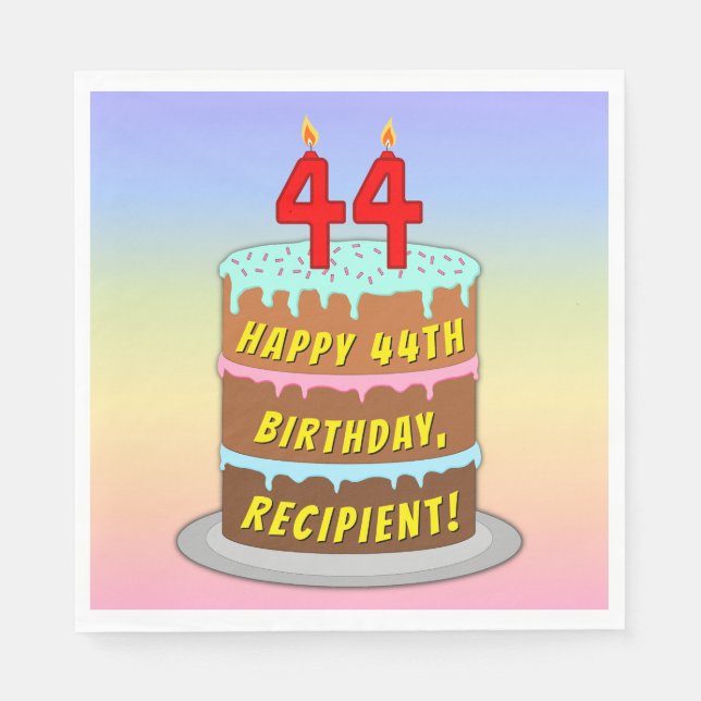 44th Birthday: Fun Cake and Candles + Custom Name Napkins (Front)