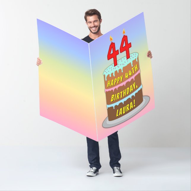 44th Birthday: Fun Cake & Candles, w/ Custom Name Card (In Situ)