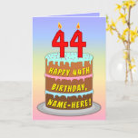 [ Thumbnail: 44th Birthday — Fun Cake & Candles, W/ Custom Name Card ]