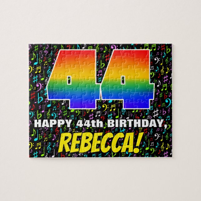 44th Birthday — Fun, Colorful Music Symbols & “44” Jigsaw Puzzle (Horizontal)