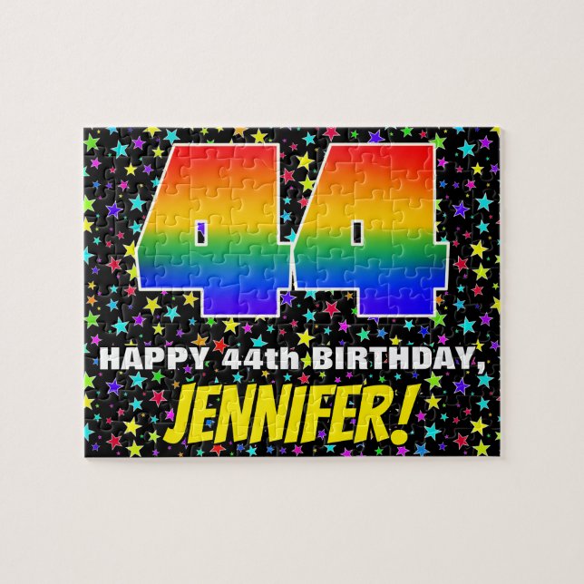 44th Birthday — Fun, Colorful Star Field Pattern Jigsaw Puzzle (Horizontal)