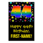 [ Thumbnail: 44th Birthday: Fun, Colorful Stars + Rainbow # 44 Card ]