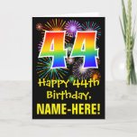 [ Thumbnail: 44th Birthday: Fun Fireworks Pattern + Rainbow 44 Card ]