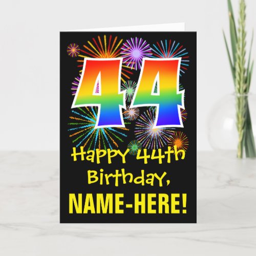 44th Birthday Fun Fireworks Pattern  Rainbow 44 Card