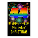[ Thumbnail: 44th Birthday: Fun Fireworks Pattern & Rainbow 44 Card ]