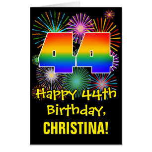 44th Birthday: Fun Fireworks Pattern & Rainbow 44 Card
