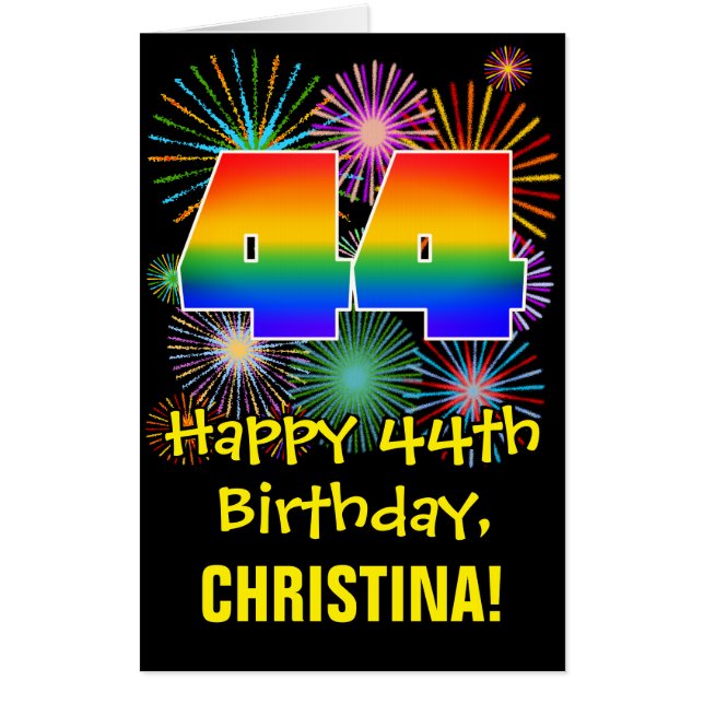 44th Birthday: Fun Fireworks Pattern & Rainbow 44 Card (Front)