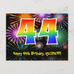 [ Thumbnail: 44th Birthday – Fun Fireworks Pattern + Rainbow 44 Postcard ]