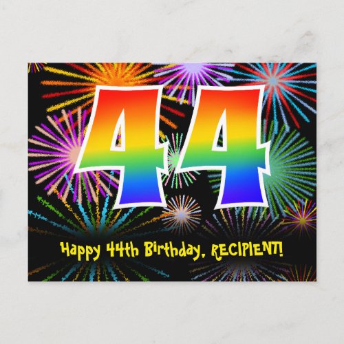 44th Birthday  Fun Fireworks Pattern  Rainbow 44 Postcard