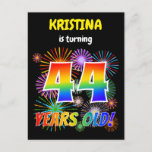[ Thumbnail: 44th Birthday - Fun Fireworks, Rainbow Look "44" Postcard ]