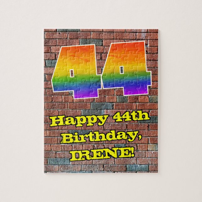 44th Birthday: Fun Graffiti-Inspired Rainbow 44 Jigsaw Puzzle (Vertical)