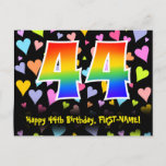[ Thumbnail: 44th Birthday: Fun Hearts Pattern, Rainbow 44 Postcard ]